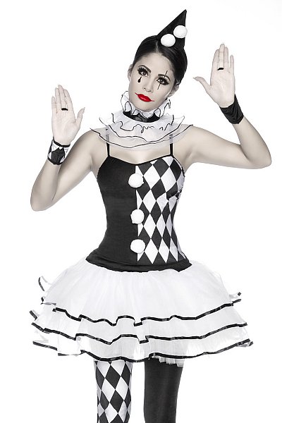 5 Tlg Harlekinkostüm Schwarz Weiß Harlekin Für Damen Kostüm Clown Karo Gros Ebay