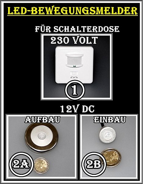 Bewegungsmelder für LED-Beleuchtung Schalterdose UP + 12V DC Miniatur 3