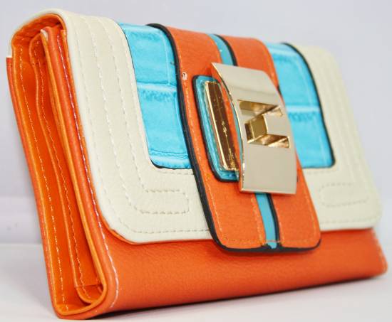 Damen Portmonai Portemonnaie Handtasche Geldbörse Tasche Blau Orange