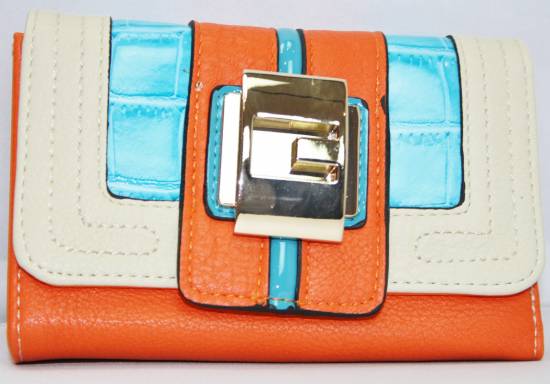 Damen Portmonai Portemonnaie Handtasche Geldbörse Tasche Blau Orange