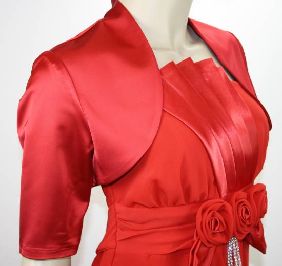 Damen Satin Bolero Halbarm Kurzarm Abendkleid Jacke Blazer Rot 36 S