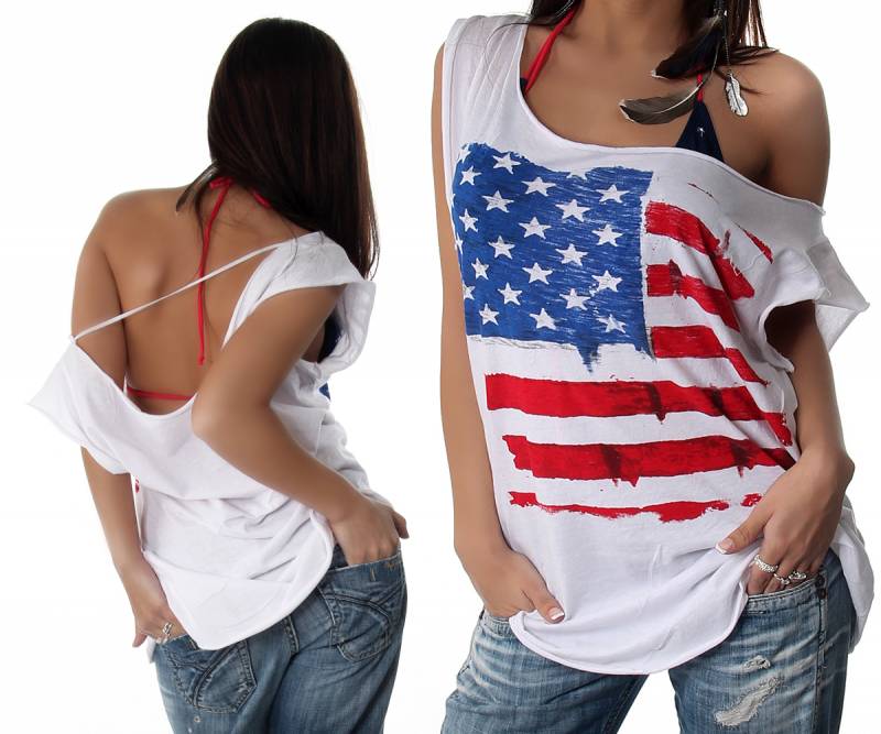 Neu WoOw Shirt USA Flagge Vintage Used Look T Shirt Long Shirt 2in1