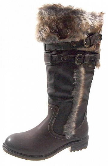 modische Lederstiefel mit Zierschnallen und Kunstfell Rand   warm