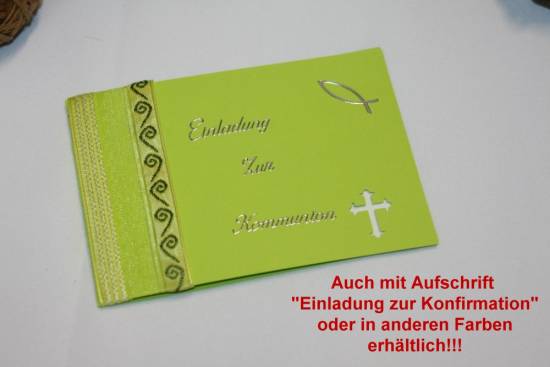 Einladungskarten Kommunion Konfirmation Fisch Kreuz Ichty   grün 